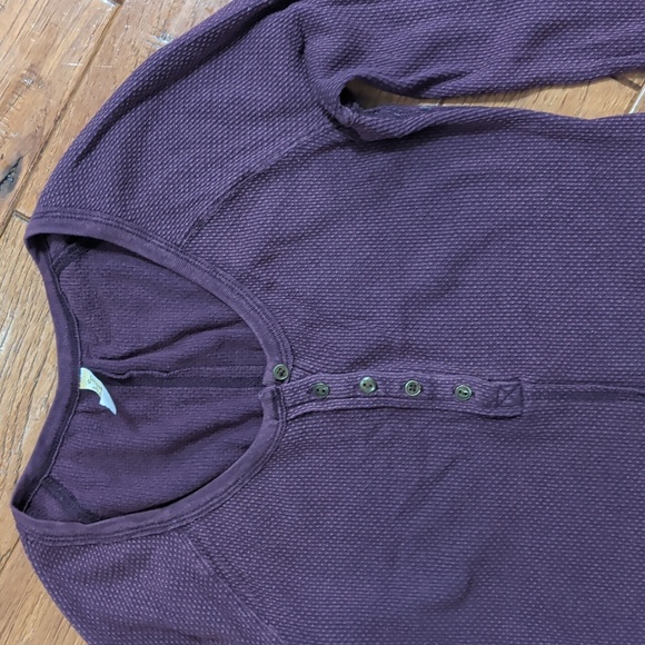 Free People Alpine Thermal Henley Maroon and Gray Long Sleeve Cuff Top - Picture 3 of 8